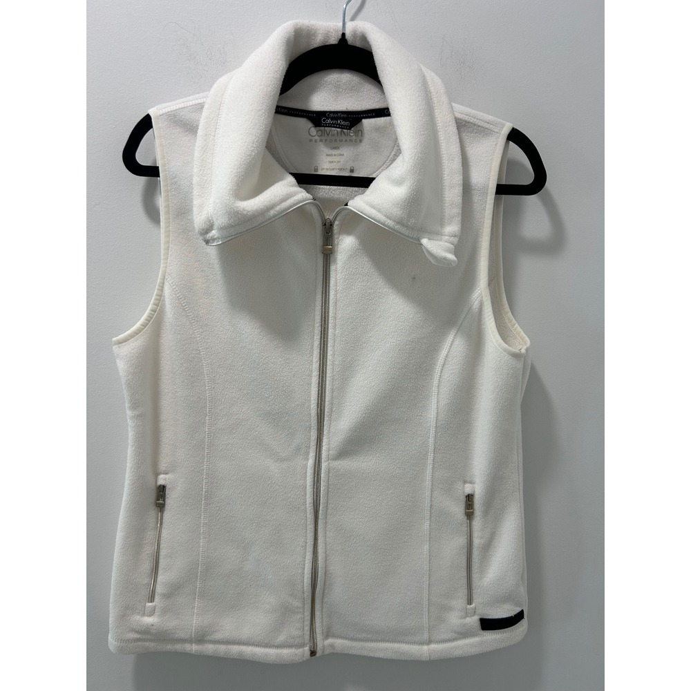 Calvin Klein Performance Womens White Fleece Full Zip Vest Large Quick Dry